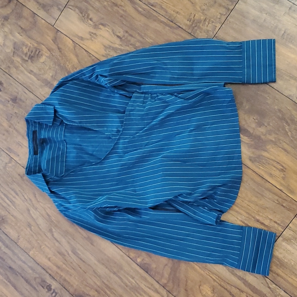 Express Teal Pinstripe Wrap Button Down Top Medium